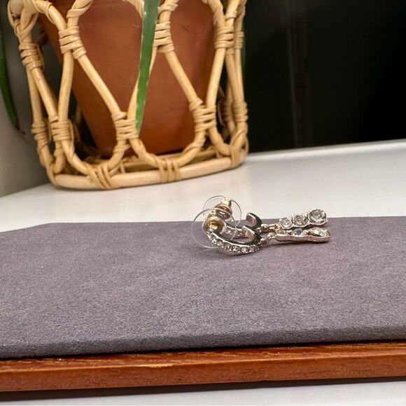 Saks Fifth Avenue Gold-Tone Crystal Hoop Drop Earrings 1.5” Statement Dangle - Picture 5 of 7